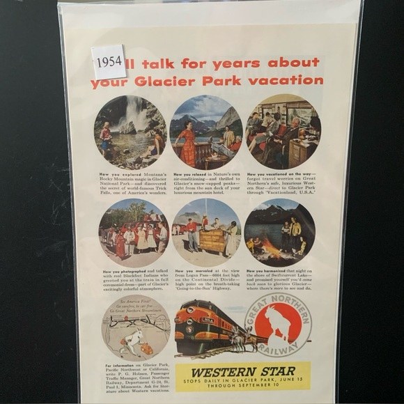 Vintage 1954 Western Star Glacier Park Vacation Ad Advertisement - Picture 1 of 2